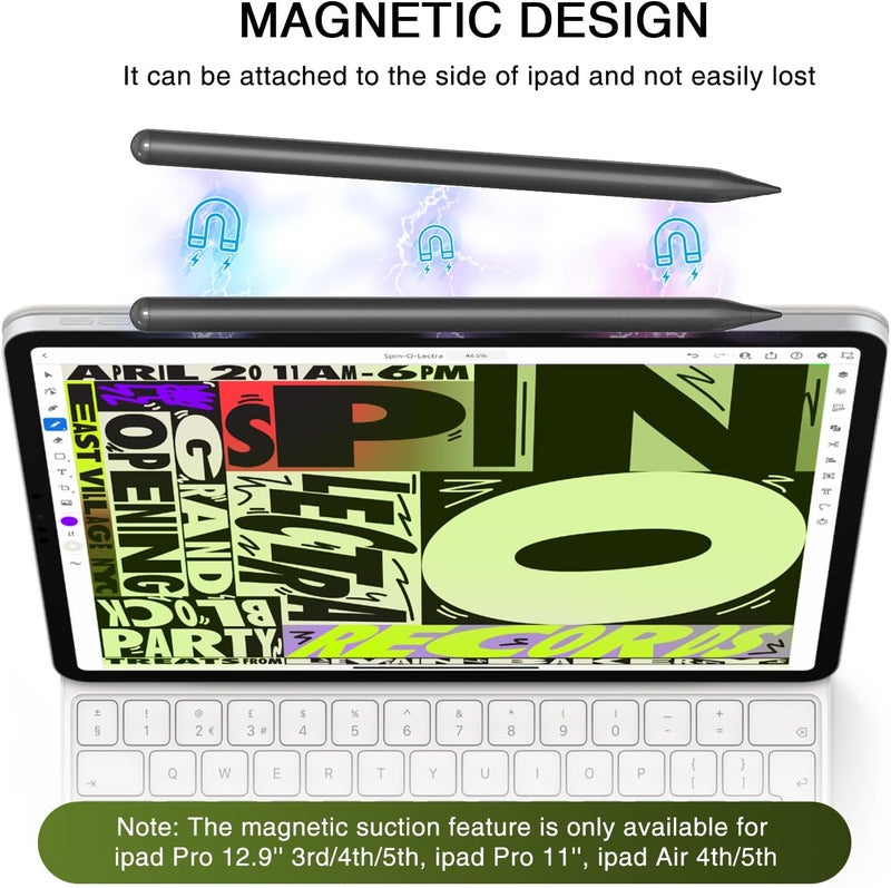 HATOKU Pen for iPad 2018-2025, 15 Mins Fast Charging Pencil 1st Gen with Tilt & Palm Rejection Compatible with iPad Air 3/4/5/M2/M3, iPad mini 5/6/7, iPad 6/7/8/9/10/11, iPad Pro 11/12.9"/M4 M5(Black) - Image 4